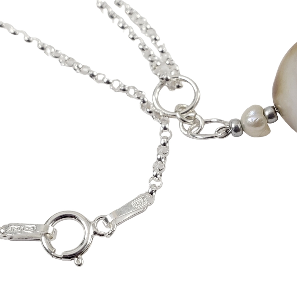 Sterling silver pearl pendant necklace Italian stamped 925 - Picture 4 of 12